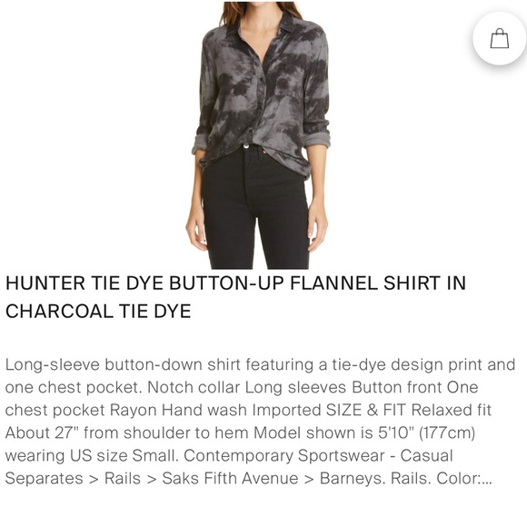 Rails Hunter Charcoal Tie Dye button down shirt NWOT - Picture 3 of 12